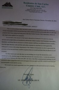 Letter threatening legal action for lack of paying HOA dues